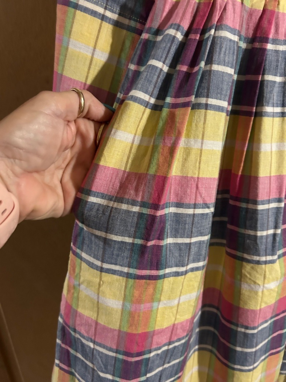 Lands' End Multicolor Plaid Button-Front Shirt Dress - Picture 6 of 7